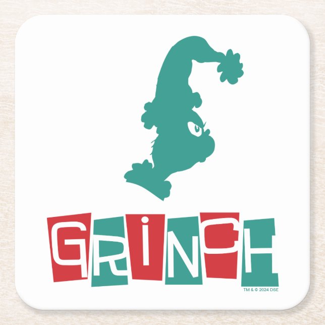 Dr. Seuss | Grinch - Red & Green Square Paper Coaster (Front)