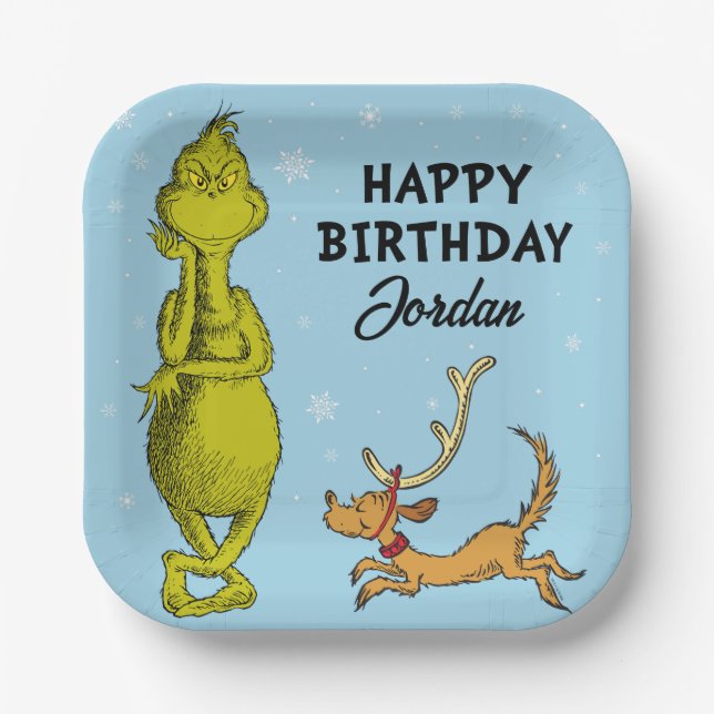 Dr. Seuss | Grinch Winter Birthday Paper Plates (Front)