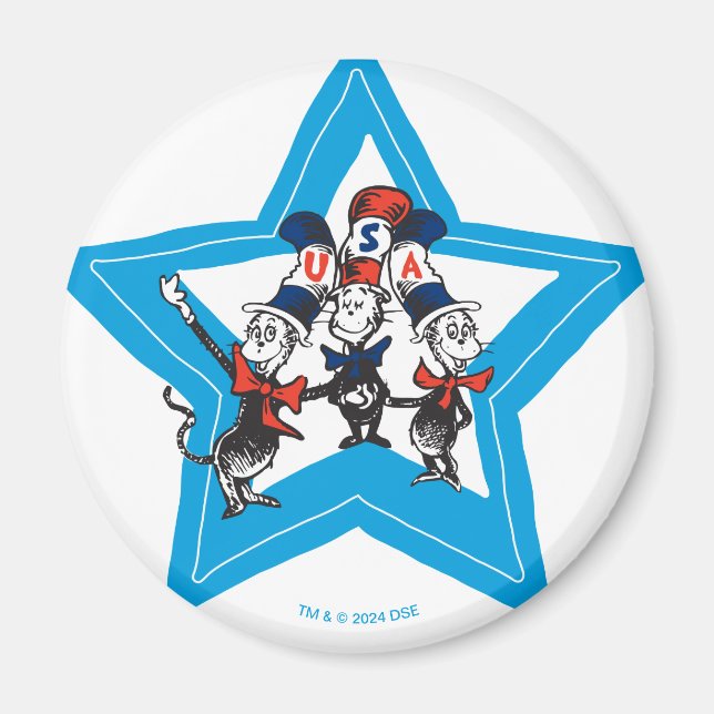 Dr. Seuss | Little Cats USA Hats Graphic Magnet (Front)