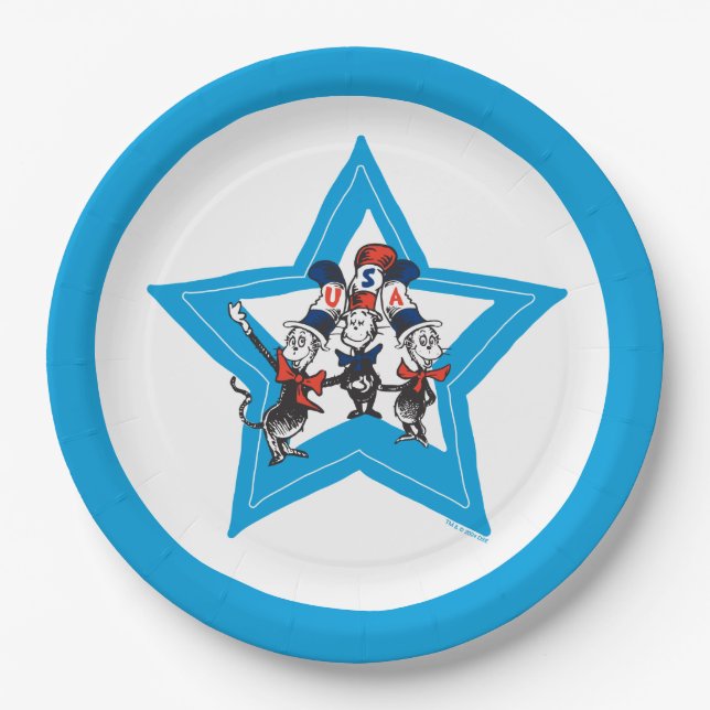 Dr. Seuss | Little Cats USA Hats Graphic Paper Plates (Front)