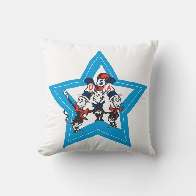 Dr. Seuss | Little Cats USA Hats Graphic Throw Pillow (Front)