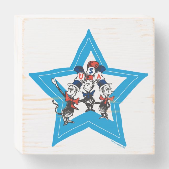 Dr. Seuss | Little Cats USA Hats Graphic Wooden Box Sign (Front Horizontal)