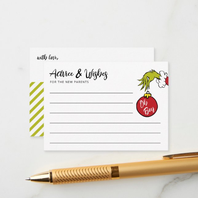 Dr. Seuss | Oh Boy Grinch Baby Advice Enclosure Card (Front/Back In Situ)