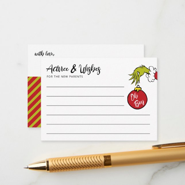 Dr. Seuss | Oh Boy Grinch Baby Advice Enclosure Card (Front/Back In Situ)