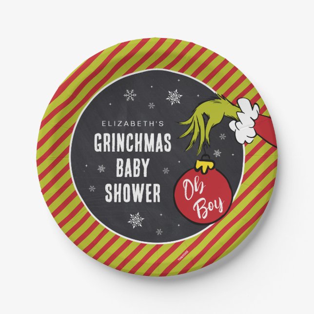 Dr. Seuss | Oh Boy Grinch Baby Shower Paper Plates (Front)