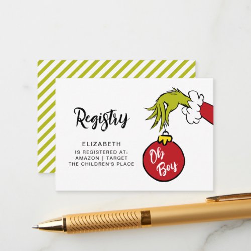 Dr Seuss  Oh Boy Grinch Baby Shower Registry Enclosure Card