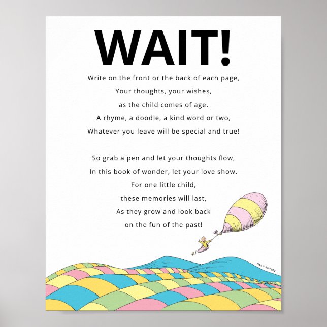 Dr. Seuss | Oh, The Places Guest Book Party Sign (Front)