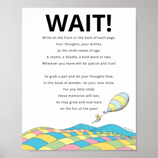 Dr. Seuss | Oh, The Places Guest Book Party Sign (Front)