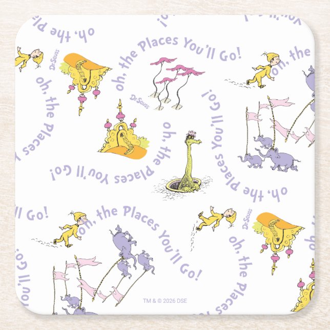 Dr. Seuss "Oh, the Places You'll Go!" Square Paper Coaster (Front)