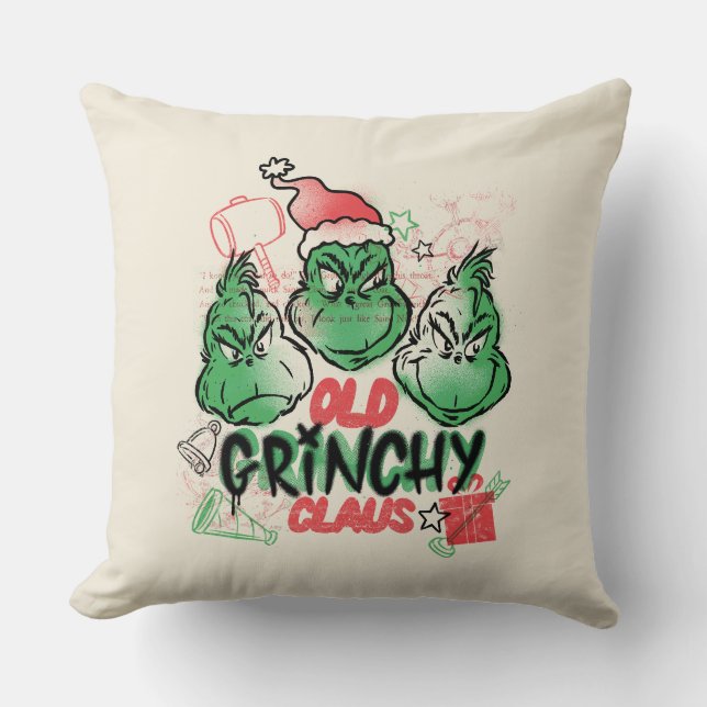 Dr. Seuss | Old Grinch Claus Throw Pillow (Front)
