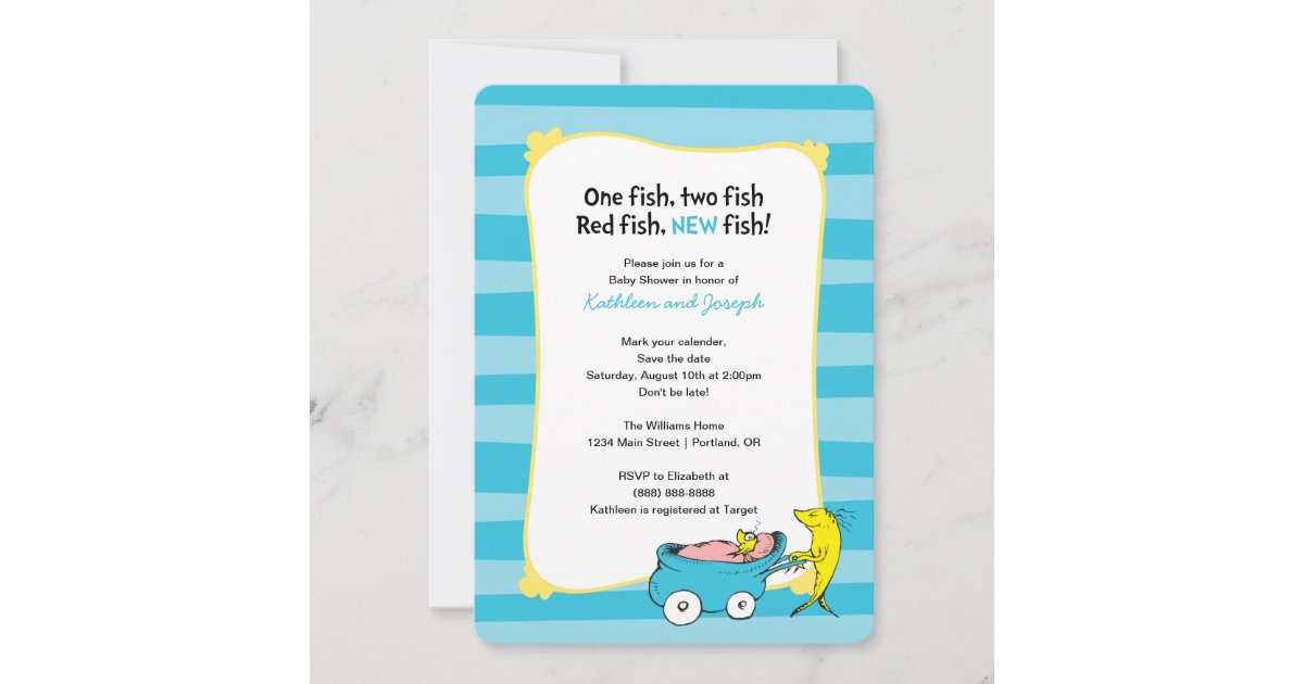 Dr. Seuss, One Fish - Boy Baby Shower Save The Date