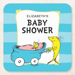 Dr. Seuss One Fish - Boy Baby Shower Square Paper Coaster