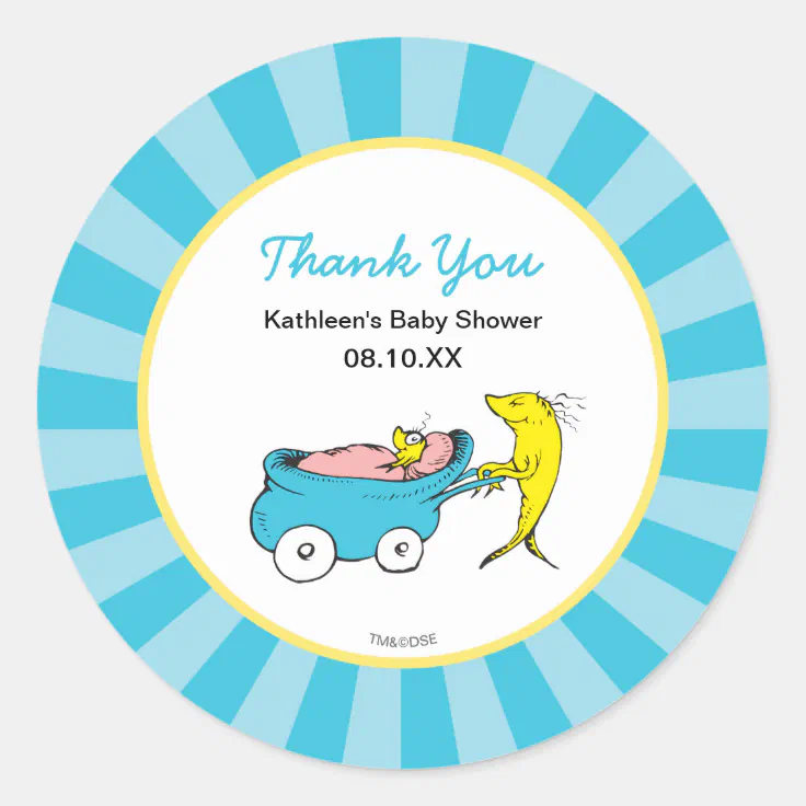 Dr. Seuss | One Fish - Boy Baby Shower Thank You Classic Round Sticker |  Zazzle