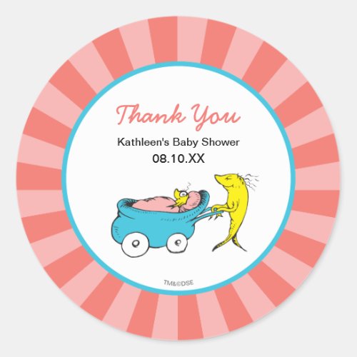 Dr Seuss  One Fish _ Girl Baby Shower Thank You Classic Round Sticker