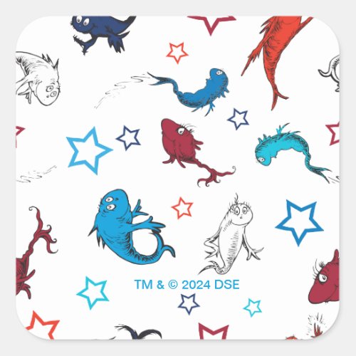 Dr Seuss  One Fish Two Fish Star Pattern Square Sticker