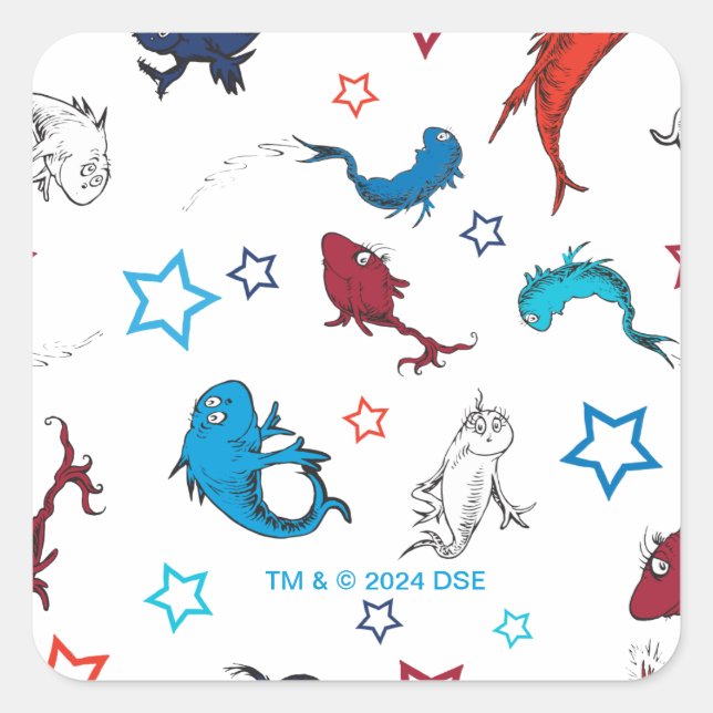 Dr. Seuss | One Fish Two Fish Star Pattern Square Sticker (Front)