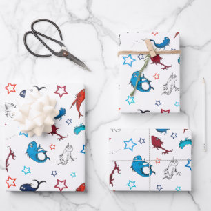 Dr. Seuss One Fish Two Fish Star Pattern Wrapping Paper Sheets