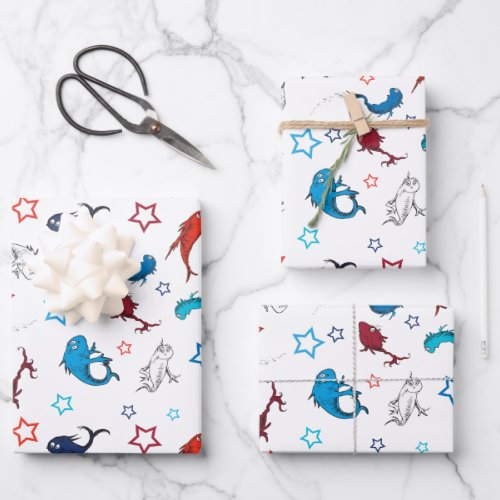 Dr Seuss  One Fish Two Fish Star Pattern Wrapping Paper Sheets
