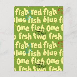 Dr. Seuss One Fish Two Fish Typography Pattern Postcard