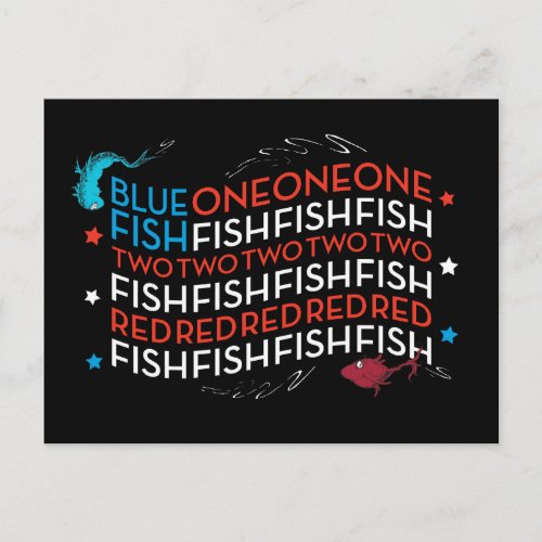 Dr Seuss  Red Fish Blue Fish US Flag Graphic Postcard