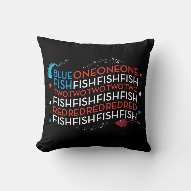 Dr. Seuss | Red Fish Blue Fish US Flag Graphic Throw Pillow (Front)