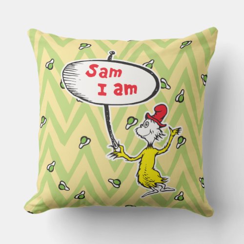 Dr Seuss  Sam_I_Am Holding Sign Throw Pillow