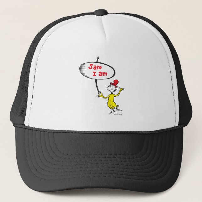 Dr. Seuss | Sam-I-Am Holding Sign Trucker Hat (Front)