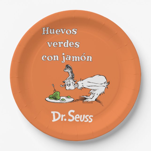 Dr. Seuss Spanish Green Eggs and Ham Paper Plates (Front)
