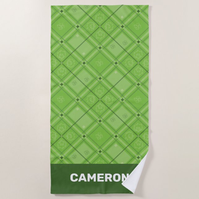 Dr. Seuss | St. Patrick's Day Plaid Pattern Beach Towel (Front)
