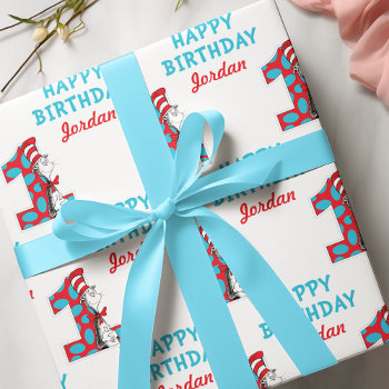 Dr. Seuss | The Cat In The Hat 1st Birthday Wrapping Paper by DrSeussShop at Zazzle