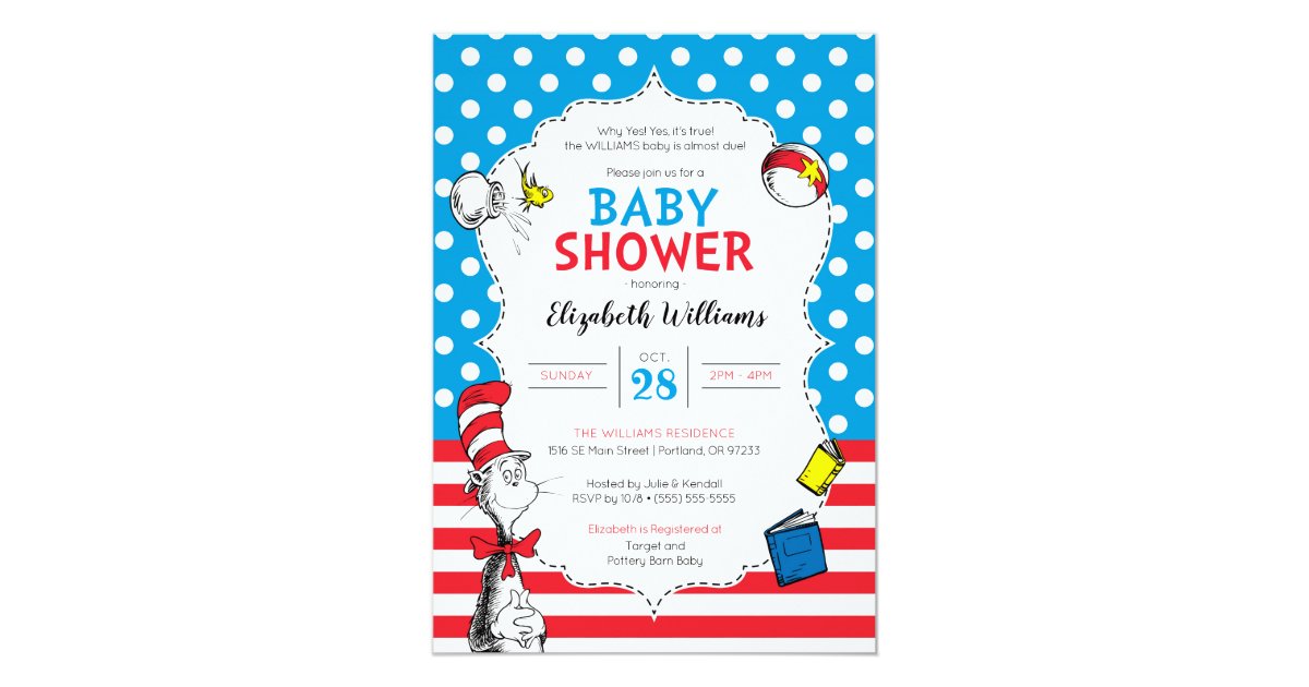 Dr Seuss The Cat In The Hat Baby Shower Invitation Zazzle Com