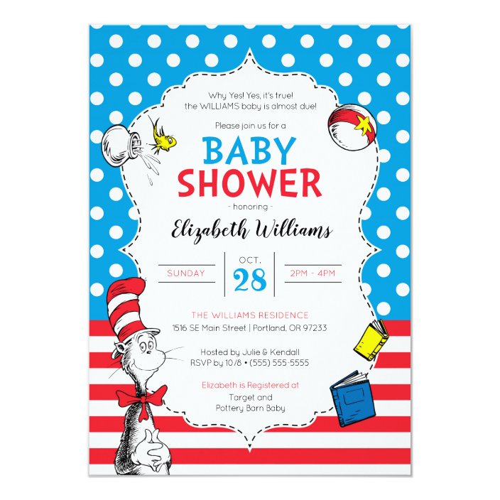 dr. seuss - the cat in the hat baby shower invitation  zazzle