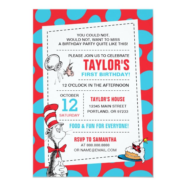 Dr. Seuss | The Cat In The Hat Birthday Invitation