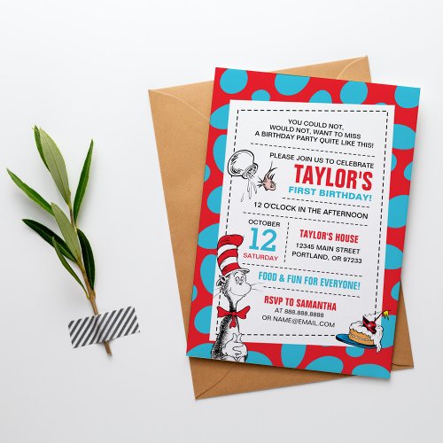 Dr Seuss  The Cat in the Hat Birthday Invitation