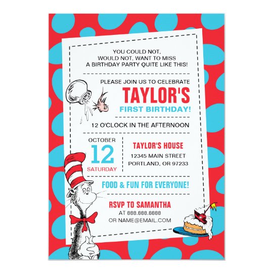 Cat In The Hat 1St Birthday Invitations 4