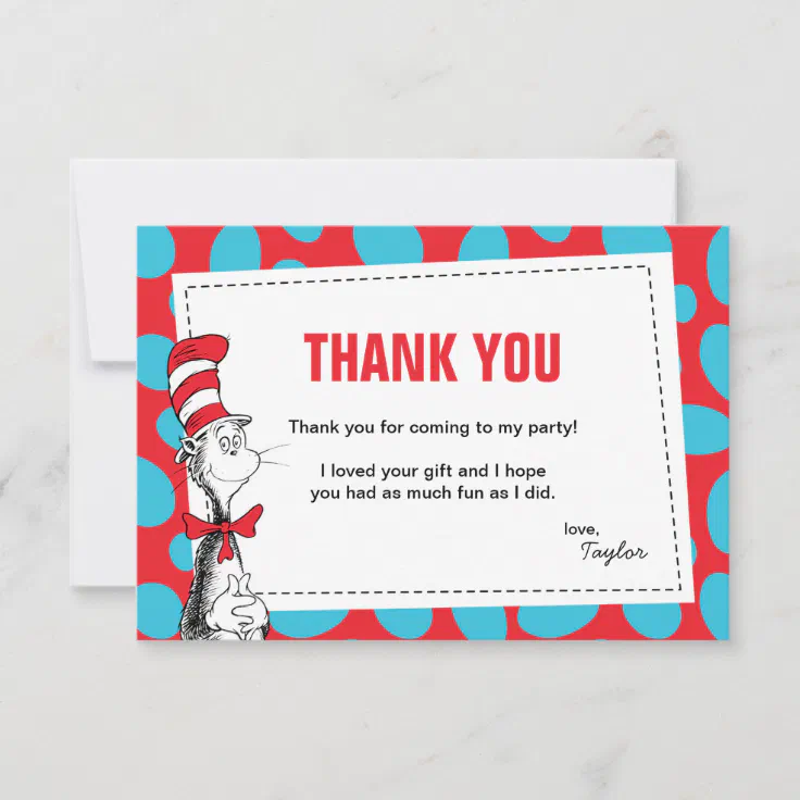 15 Printed W/envelopes Dr Seuss Cat in the Hat Baby Shower Thank You Cards 