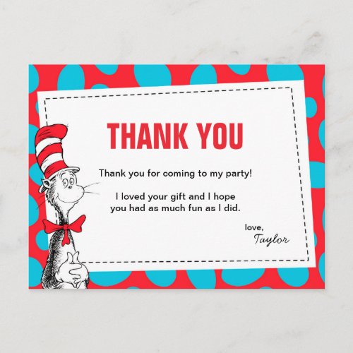 Dr Seuss  The Cat in the Hat Birthday Thank You Postcard
