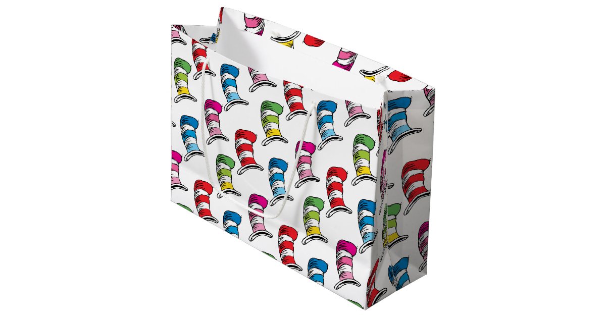 Dr Seuss The Cat In The Hat Colorful Hat Patter Large Gift Bag