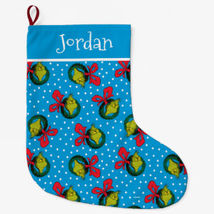 Dr. Seuss The Grinch Christmas Wreath Pattern Large Christmas Stocking