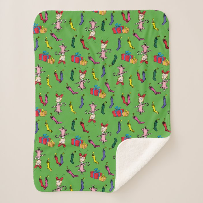 dr-seuss-the-grinch-cindy-lou-who-pattern-sherpa-blanket-zazzle