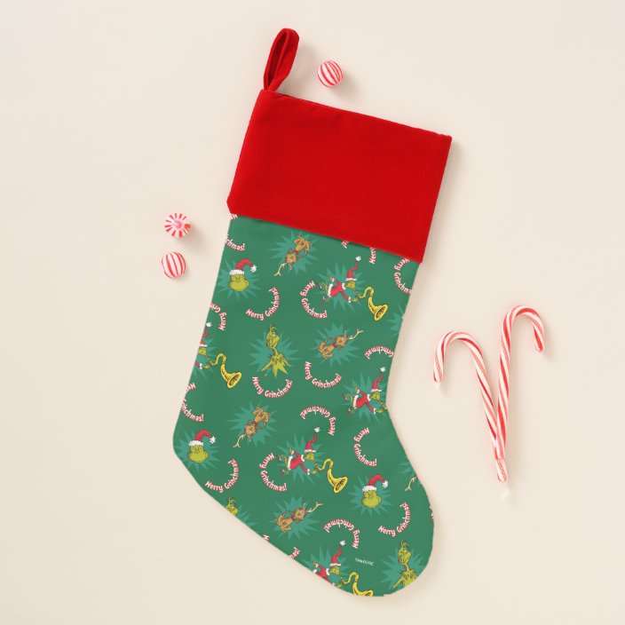 Dr. Seuss | The Grinch | Merry Grinchmas Pattern Christmas Stocking ...