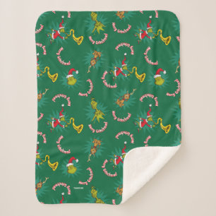 Dr. Seuss   The Grinch   Merry Grinchmas Pattern Sherpa Blanket