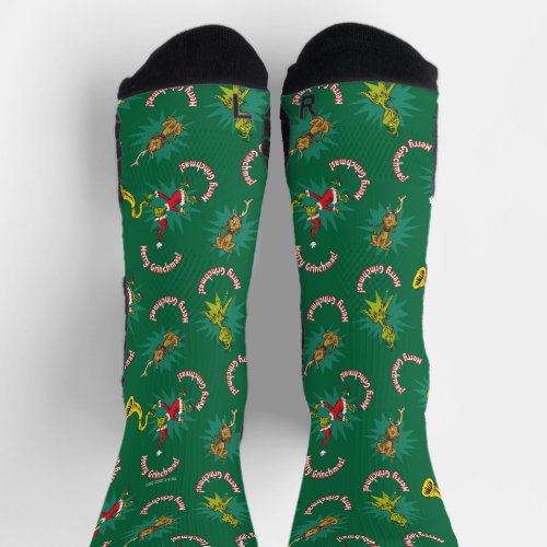 Dr Seuss  The Grinch  Merry Grinchmas Pattern Socks