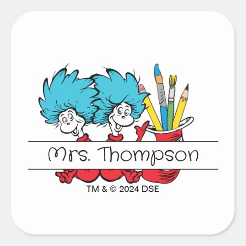 Dr Seuss  Thing 1 Thing 2 Teacher Name Square Sticker
