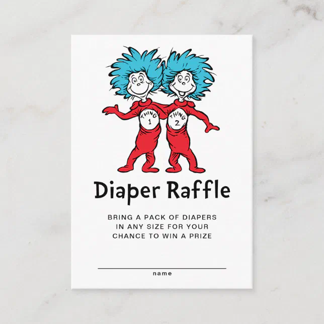 Dr. Seuss Thing 1 Thing 2 Twins Diaper Raffle Enclosure Card Zazzle