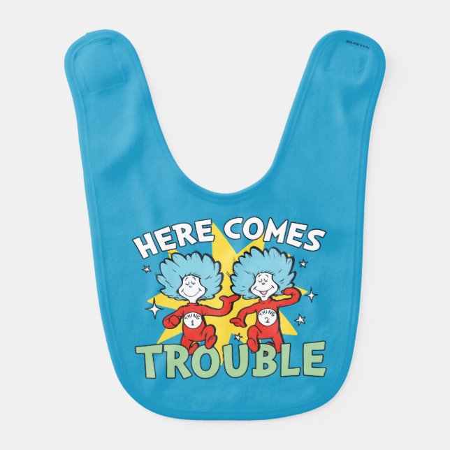 Dr. Seuss | Thing One Thing Two Here Comes Trouble Baby Bib (Front)