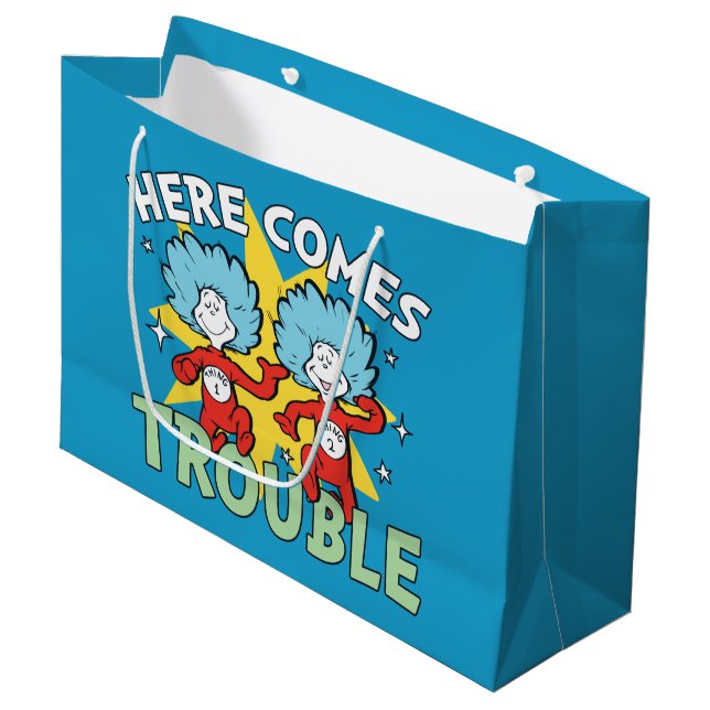 Dr. Seuss | Thing One Thing Two Here Comes Trouble Large Gift Bag (Front Angled)