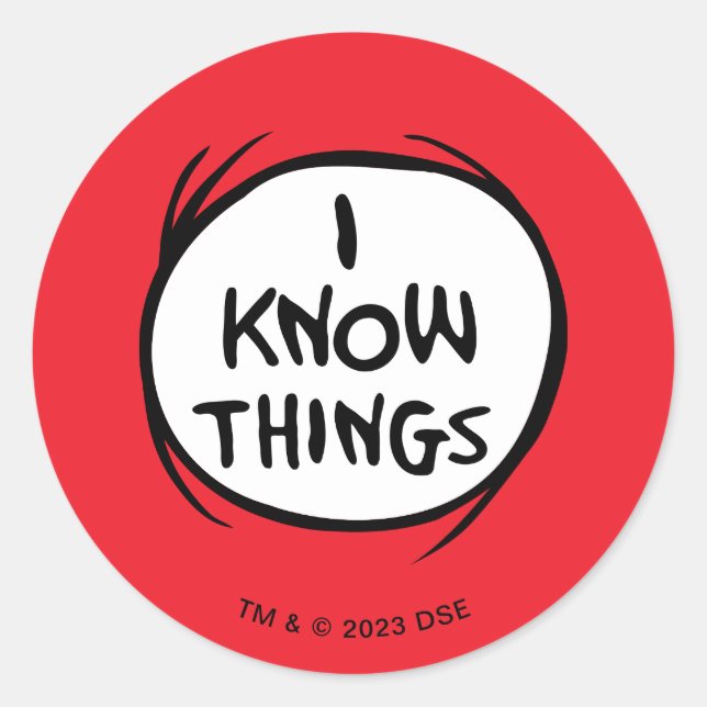 Dr. Seuss | Thing One Thing Two - I Know Things Classic Round Sticker (Front)