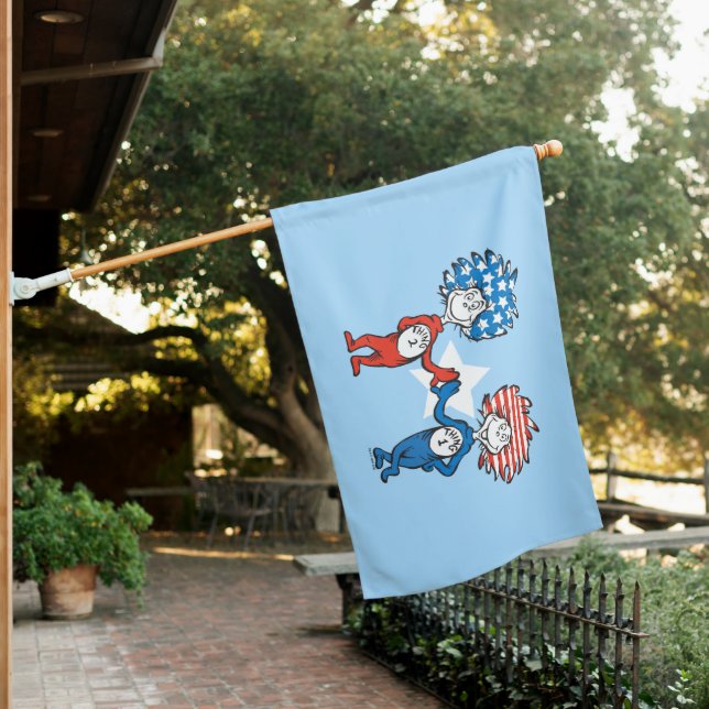 Dr. Seuss | Thing One Thing Two Patriotic Graphic House Flag (In SItu)