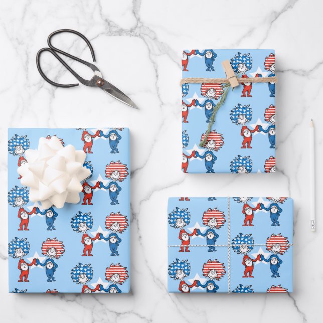 Dr. Seuss | Thing One Thing Two Patriotic Graphic Wrapping Paper Sheets (Front)